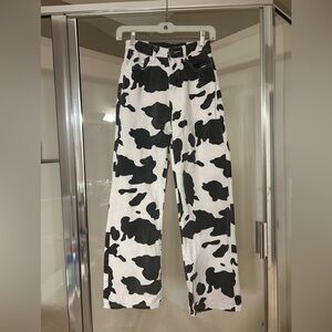 Black and White Cow Print Straight Leg Jeans